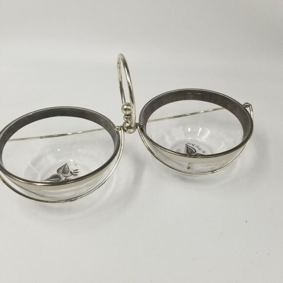 Vintage Silver Overlay Bowls Georges Briard Signed Double Glass Silver Caddy - Picture 5 of 7